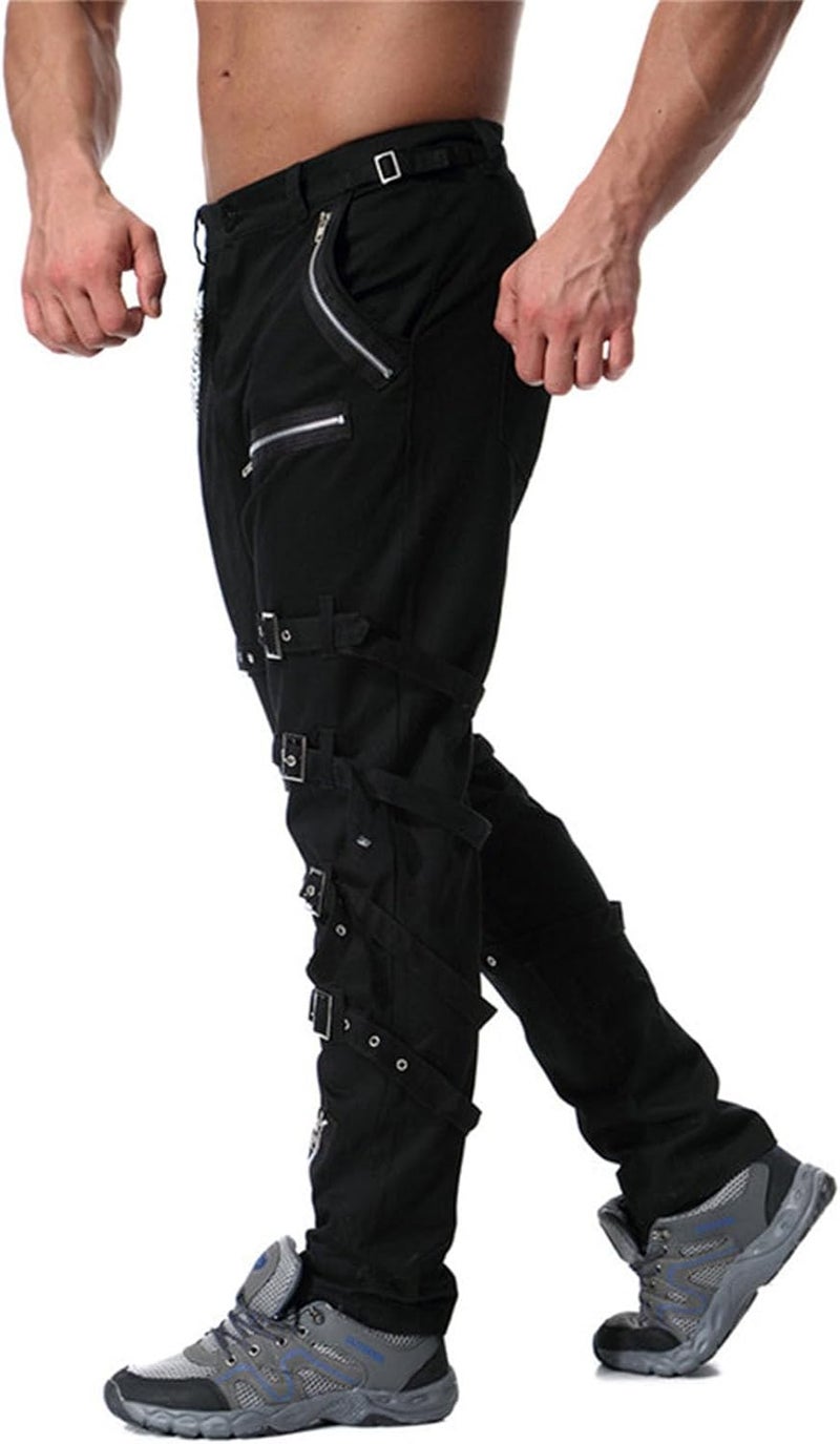 Idopy Men`s Steampunk Gothic Hip Hop Punk Rock Pants with Chain - Image 5
